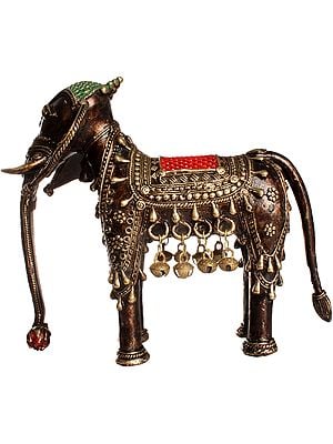 Elephant with Hanging Ghungroos (Folk Statue from Bastar)