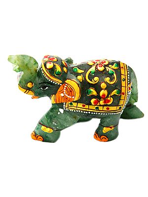 Decorated Elephant (Carved in Jade Gemstone)