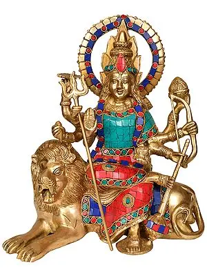 12" Simhavahini Devi Durga In Brass | Handmade | Made In India