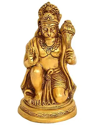 6" Hanuman Ji in Ashirwad Mudra In Brass | Handmade | Made In India