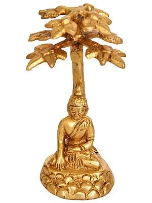 4" Lord Buddha Idol Under Bodhi Tree in Brass | Handmade | Made in India