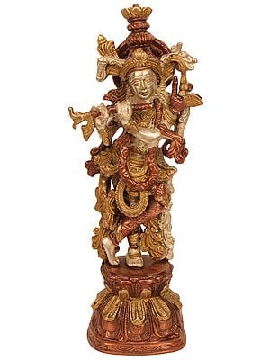 13" Fluting Krishna In Brass | Handmade | Made In India