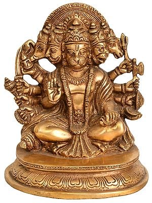 5" Five Headed Hanuman as Eleventh Rudra In Brass | Handmade | Made In India