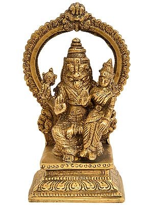 5" Brass Lord Narasimha Statue with His Shakti | Handmade | Made in India