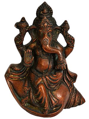 5" Brass Bhagawan Ganesha Statue Seated on Conch | Handmade | Made in India