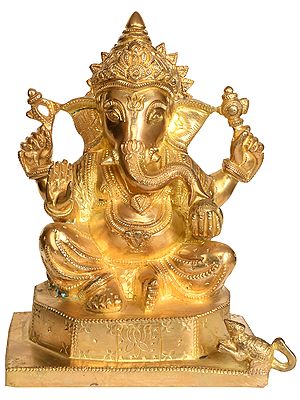 8" Seated Lord Ganesha In Brass | Handmade | Made In India