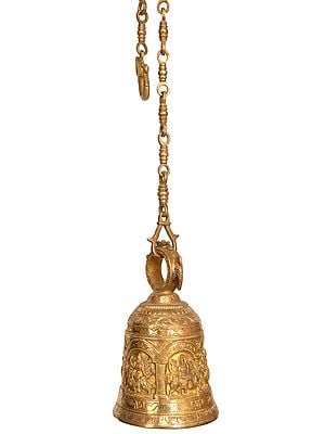 9" Goddess Durga Temple Hanging Bell In Brass | Handmade | Made In India