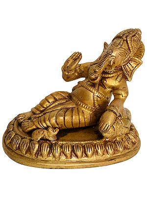 5" Relaxing Ganesha Brass Sculpture | Handmade | Made in India