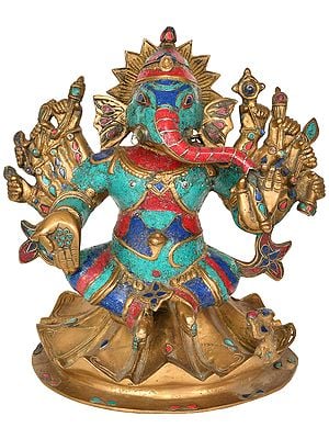 11" Dashabhujadhari Yoddha Ganesha In Brass | Handmade | Made In India