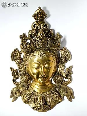 12" Golden Devi Tara Wall-Hanging Mask In Brass | Handmade | Made In India