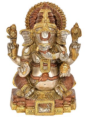 10" Seated Lord Ganesha In Brass | Handmade | Made In India