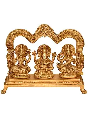 7" Lakshmi Ganesha and Saraswati In Brass | Handmade | Made In India