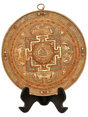 Superfine Tibetan Buddhist Vajra Mandala Plate with Filigree Work (Made in Nepal)