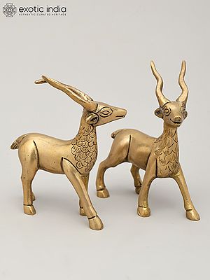 Pair of Deer Brass Figurines | Animal Statue for Decor
