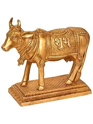 6" Holy Cow with Shubh-Labh Engraved on Saddle In Brass | Handmade | Made In India