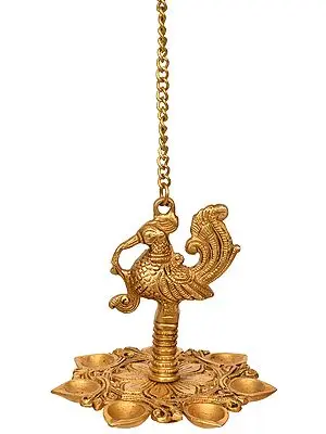 6" Seven Wick Hanging Peacock Lamp In Brass | Handmade | Made In India
