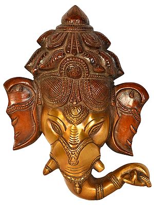 8" Ganesha Wall Hanging Mask In Brass | Handmade | Made In India