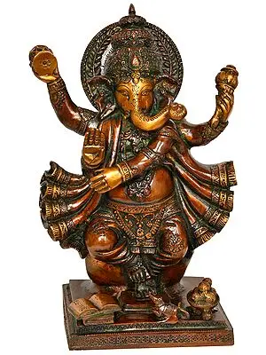 13" Dancing Ganesha In Brass | Handmade | Made In India
