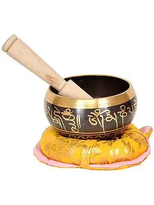 Singing Bowl with Five Dhyani Buddhas and Syllable Mantra (Tibetan Buddhist)