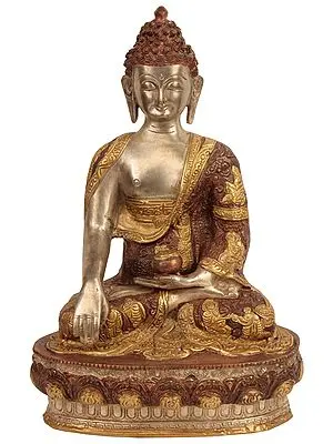 12" Lord Buddha in Bhumisparsha Buddha (Robes Decorated with the Scenes from His Life) In Brass | Handmade | Made In India