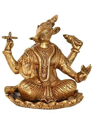 6" Seated Varaha In Brass | Handmade | Made In India