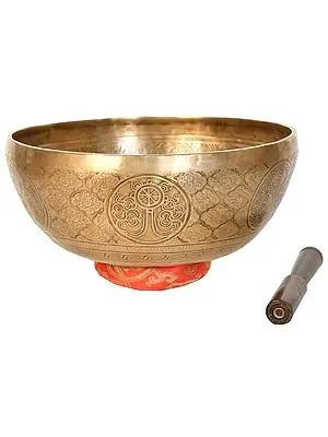 Superfine Tibetan Buddhist Singing Bowl with Lotus Feet of Buddha and Ashtamangala Images Inside (Made in Nepal)
