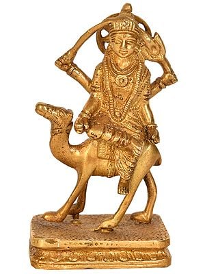 5" Goddess Dasama Statue Seated on Camel in Brass (Rare Goddesses of India)