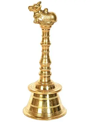 11" Large Size Nandi Hand-Held Bell In Brass | Handmade | Made In India