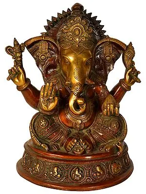 11" Blessing Ganesha Eating Modaka In Brass | Handmade | Made In India