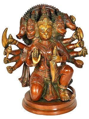 8" Panchamukhi Hanuman In Brass | Handmade | Made In India