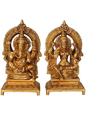 7" Lakshmi Ganesha In Brass | Handmade | Made In India