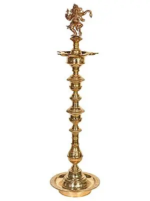 39" Large Size Dancing Ganesha Ritual Lamp In Brass | Handmade | Made In India