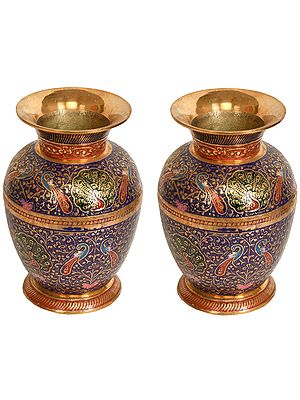 Handcrafted Flower Vase Pair with Mughal Art