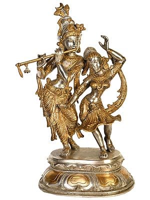16" Dancing Radha Krishna In Brass | Handmade | Made In India