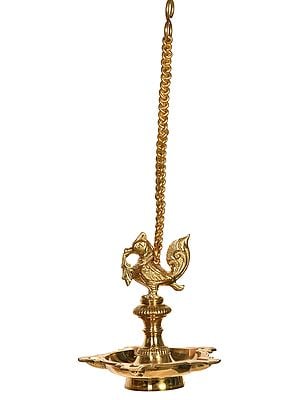 7" Peacock Hanging Lamp In Brass | Handmade | Made In India