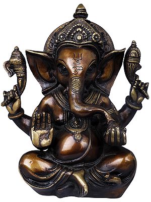 8" Crown Ganesha In Brass | Handmade | Made In India
