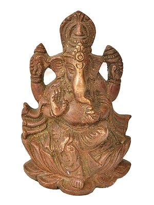 3" Kamalasana Ganesha (Small Statue) In Brass | Handmade | Made In India