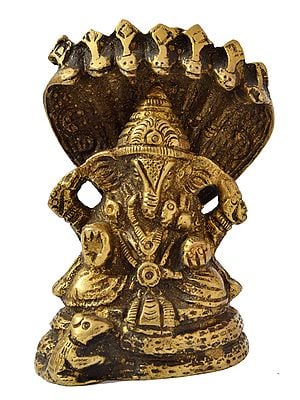 2" Ganesha Idol Under Seven Hooded Serpent Canopy | Handmade Small Statue in Brass
