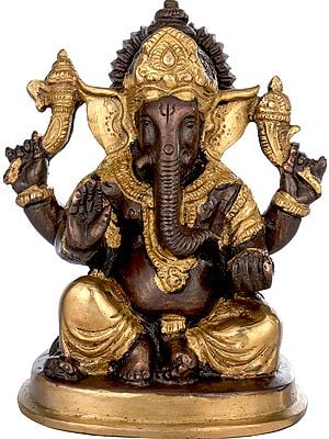 4" Ashirwad Ganesha Small Statue In Brass | Handmade | Made In India