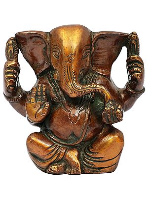 3" Ganesha Idol Eating Modak In Brass | Handmade | Made In India