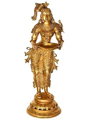 36" Large Size Deepalakshmi In Brass | Handmade | Made In India