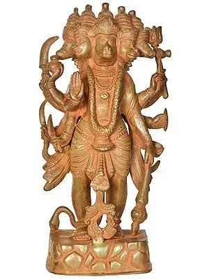 17" Five Headed Hanuman as Eleventh Rudra In Brass | Handmade | Made In India