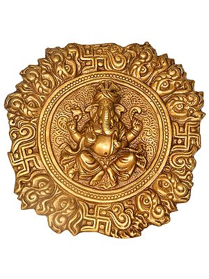 9" Pagdi Ganesha Wall Hanging In Brass | Handmade | Made In India
