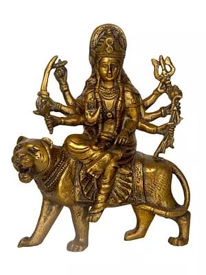 8" Goddess Durga In Brass | Handmade | Made In India