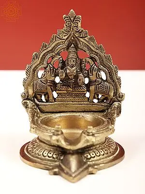 4" Gajalakshmi Wick Diya In Brass | Handmade | Made In India
