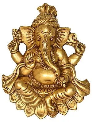 10" Kamalasana Ganesha Wall Hanging (Flat Statue) In Brass | Handmade | Made In India