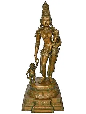 Goddess Parvati with Her Two Sons (Superfine Large Size Sculpture)