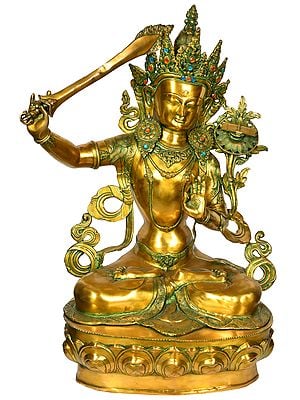 39" Large Size Manjushri - Bodhisattva of Transcendent Wisdom (Tibetan Buddhist Deity) In Brass | Handmade | Made In India