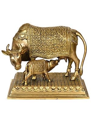 10" Mother Cow and Calf In Brass | Handmade | Made In India