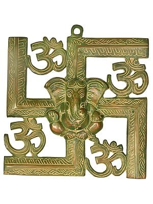 8" OM Ganesha Wall Hanging In Brass | Handmade | Made In India